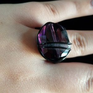 Custom made black wire wrap purple stone ring
